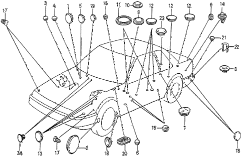 1985 prelude DX 2 DOOR 4AT GROMMET - PLUG diagram