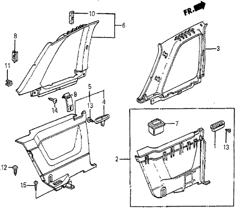 1985 prelude DX 2 DOOR 4AT INTERIOR LINING diagram
