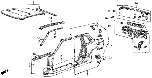 1986 prelude DX 2 DOOR 4AT OUTER PANEL diagram