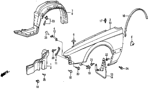 1985 prelude SI 2 DOOR 5MT FRONT FENDER diagram