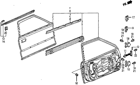 1985 prelude DX 2 DOOR 5MT DOOR PANEL diagram