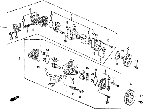 1985 prelude SI 2 DOOR 4AT P.S. PUMP COMPONENTS diagram