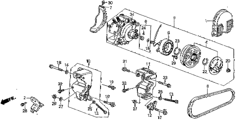 1986 prelude SI 2 DOOR 4AT A/C COMPRESSOR diagram