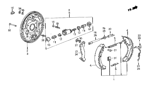 1986 crx HF 2 DOOR 5MT REAR BRAKE SHOE diagram