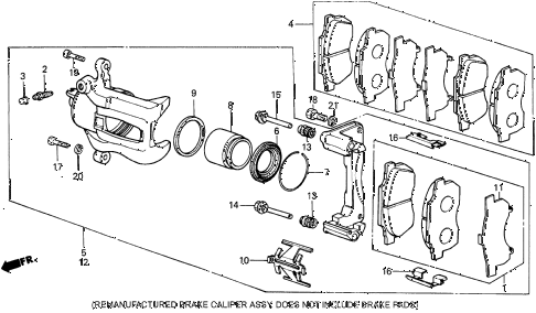 1986 crx SI 2 DOOR 5MT FRONT BRAKE CALIPER (2) diagram