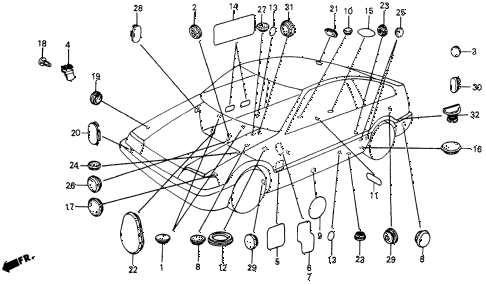 1986 crx DX 2 DOOR 5MT GROMMET - PLUG diagram