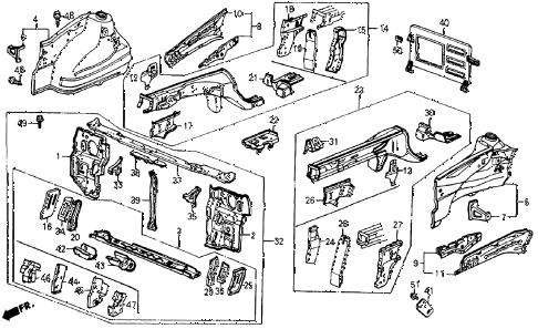 1986 crx SI 2 DOOR 5MT FRONT BULKHEAD diagram