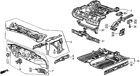 1985 crx HF 2 DOOR 5MT DASHBOARD - FLOOR diagram