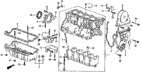 1985 crx DX 2 DOOR 5MT CYLINDER BLOCK - OIL PAN diagram