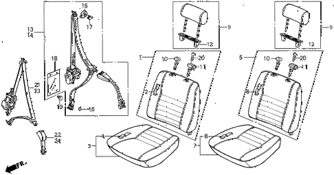 1987 civic GL 4 DOOR 5MT FRONT SEAT - SEAT BELT diagram