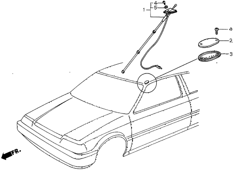 1987 civic WV 5 DOOR 5MT RADIO ANTENNA - HOLE CAP diagram 1987 civic WV 5 DOOR 5MT RADIO ANTENNA - HOLE CAP diagram