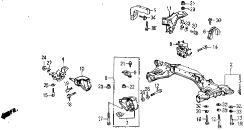 1985 civic DX 5 DOOR 5MT ENGINE MOUNT diagram