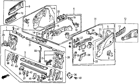 1985 civic DX 5 DOOR 5MT FRONT BULKHEAD diagram