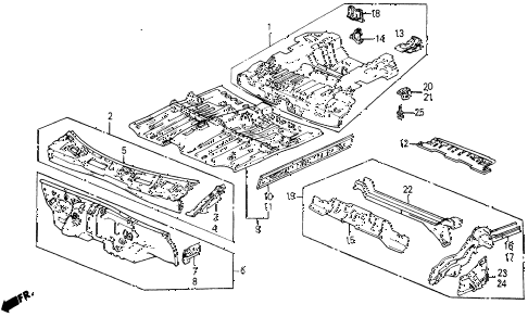 1985 civic DX 5 DOOR 5MT CROSS MEMBERS - DASHBOARD  - FLOOR diagram