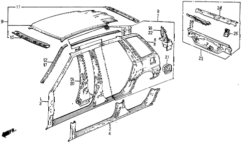1985 civic DX 5 DOOR 5MT OUTER PANEL diagram