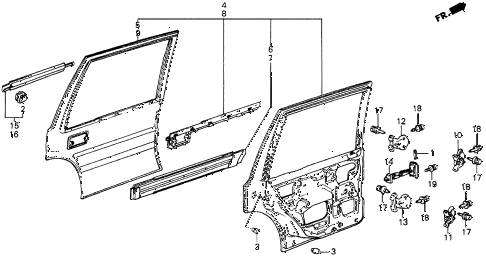 1985 civic 4WD 5 DOOR 5MT REAR DOOR PANELS diagram