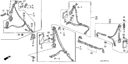 1986 accord DX 4 DOOR 5MT SEAT BELTS diagram