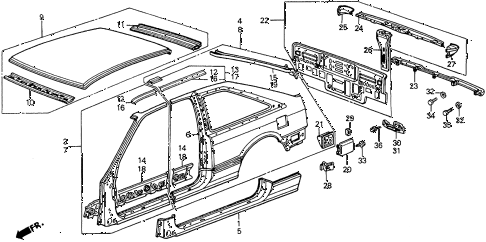 1986 accord DX 3 DOOR 4AT OUTER PANEL (3D) 3DR diagram