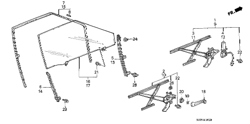 1986 accord DX 3 DOOR 4AT DOOR WINDOWS (3D) 3DR diagram 1986 accord DX 3 DOOR 4AT DOOR WINDOWS (3D) 3DR diagram
