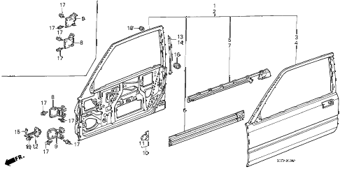 1986 accord DX 3 DOOR 4AT DOOR PANELS (3D) 3DR diagram