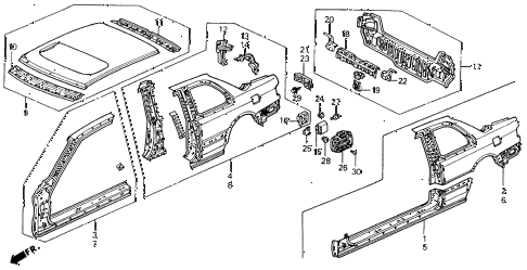 1992 accord LX 2 DOOR 5MT OUTER PANEL diagram