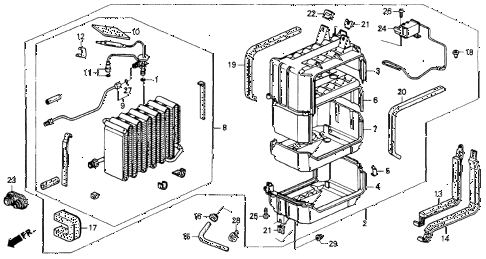 1992 accord LX 2 DOOR 5MT A/C COOLING UNIT diagram
