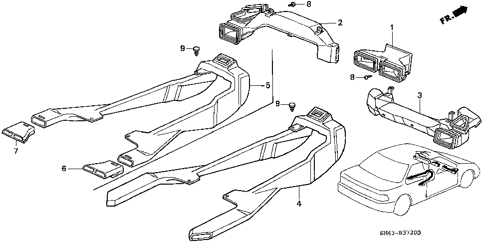 77430-SM4-A81 - DUCT ASSY., AIR CONDITIONER (PASSENGER SIDE)