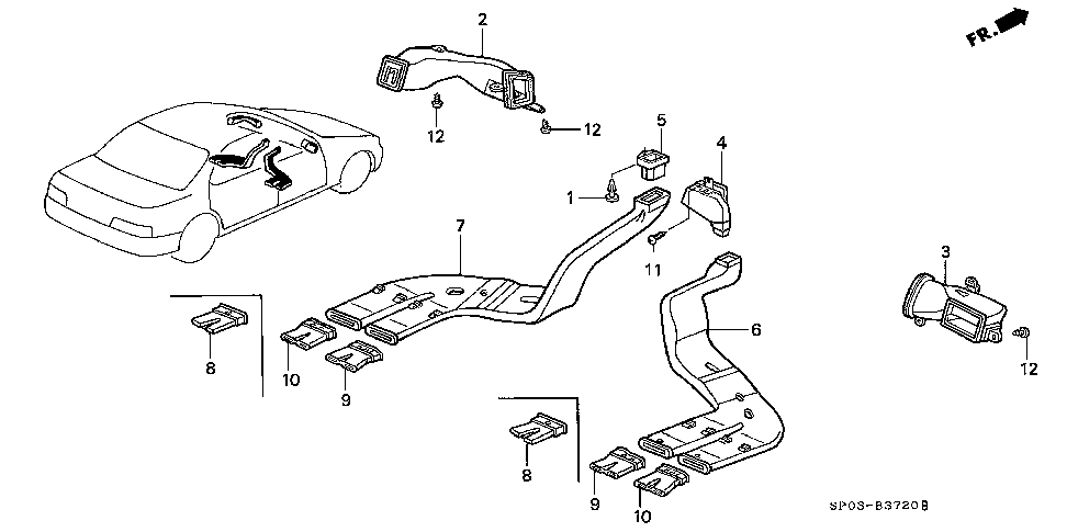 83385-SP0-A00 - OUTLET, RR. HEATER DUCT (B)