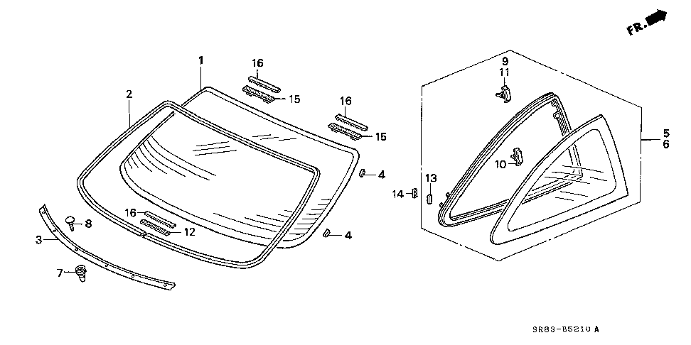 73220-SR8-A00 - COVER, RR. WINDSHIELD (LOWER)