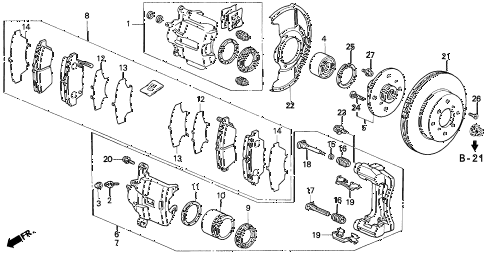 1992 prelude SI(4WS) 2 DOOR 4AT FRONT BRAKE (1) diagram 1992 prelude SI(4WS) 2 DOOR 4AT FRONT BRAKE (1) diagram
