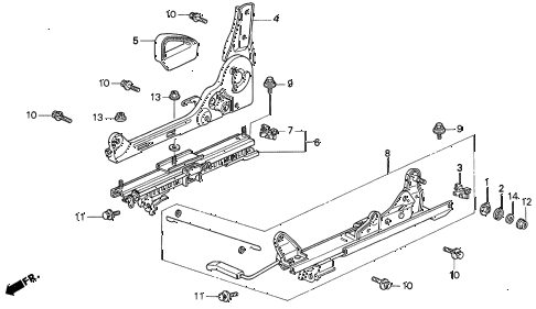1992 prelude S 2 DOOR 5MT RIGHT FRONT SEAT COMPONENTS diagram