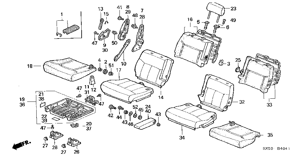 81322-SX0-A22 - PAD & FRAME, R. MIDDLE SEAT-BACK