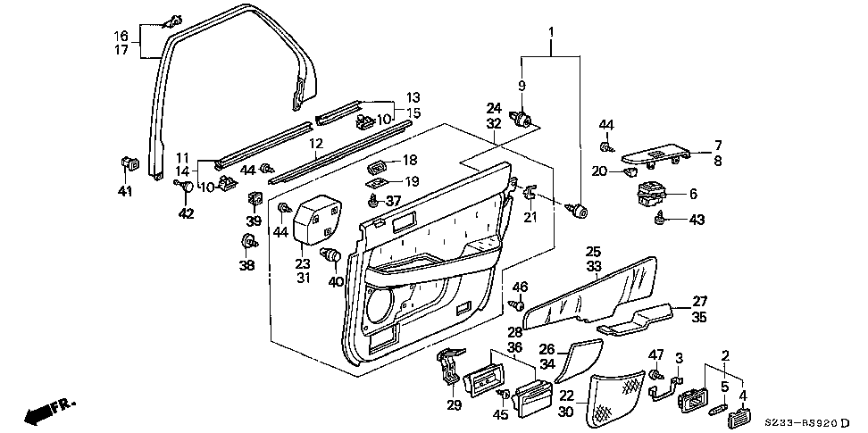 83720-SZ3-A51ZB - LINING SUB-ASSY., R. RR. DOOR (TYPEF) (LEA)