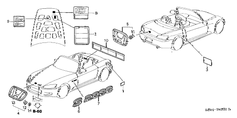 Honda online store : 2000 s2000 emblems - caution labels parts