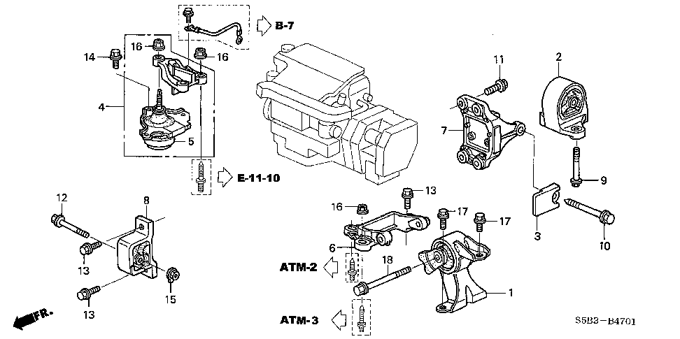 50827-S5B-990 - BRACKET, RR. ENGINE MOUNTING
