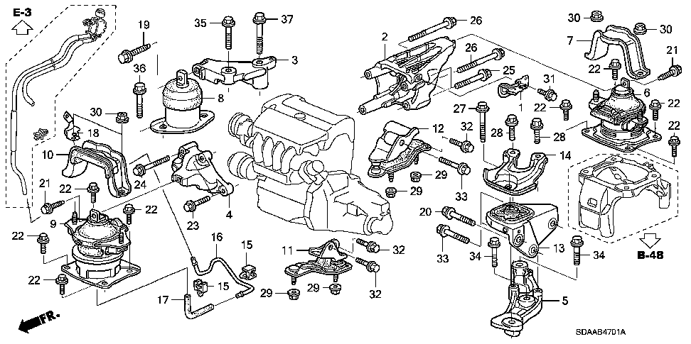 50810-SDA-E01 - RUBBER, RR. ENGINE MOUNTING (AT)