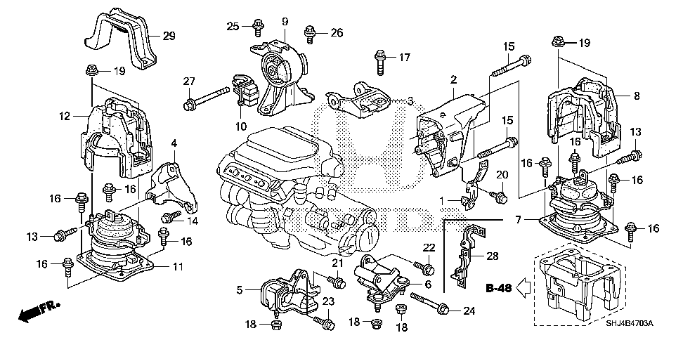 50810-SHJ-A63 - RUBBER ASSY., RR. ENGINE MOUNTING (ACM)