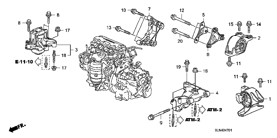 50828-SLN-A80 - BRACKET, L. RR. ENGINE MOUNTING (AT)