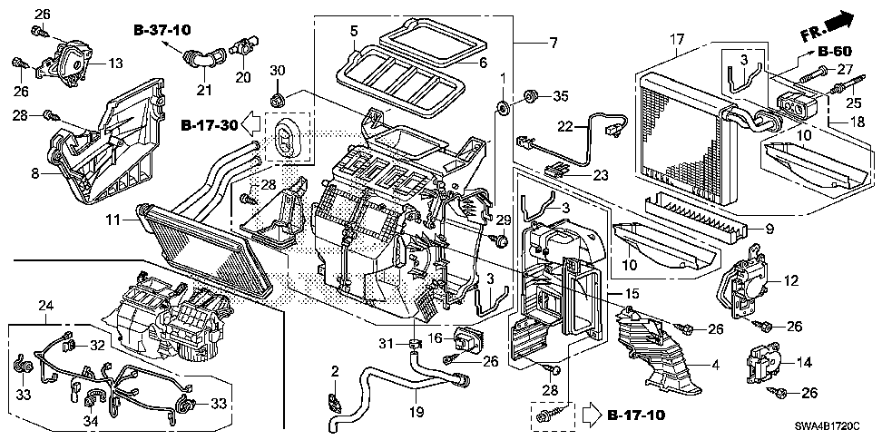 79102-SWA-A01 - DUCT ASSY., HEATER (PASSENGER SIDE)