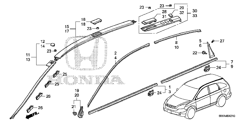 75490-SWA-J01ZC - GARNISH ASSY., R. FR. PILLAR CORNER *B92P*(NIGHTHAWK BLACK PEARL)