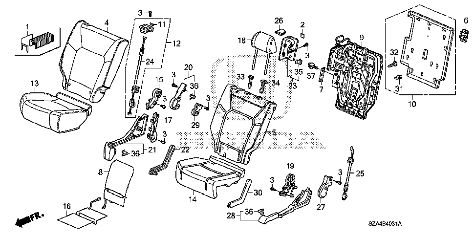 81362-SZA-A01 - CABLE A, R. MIDDLE SEAT RECLINING LEVER