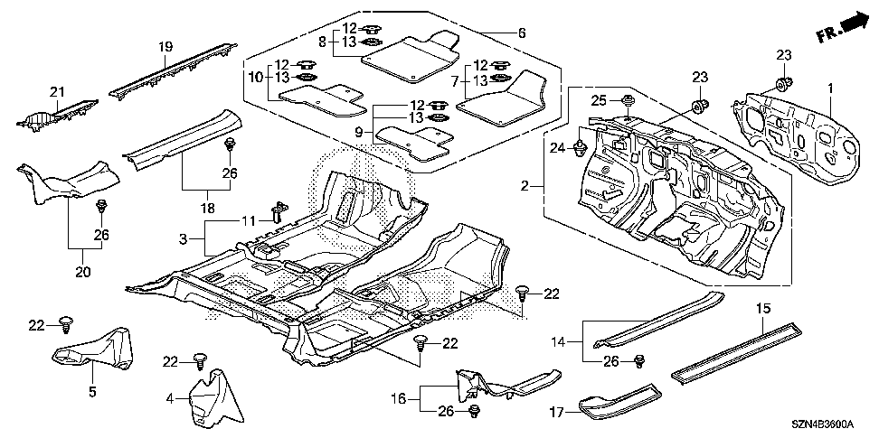 74251-SZN-A00 - INSULATOR, DASHBOARD (LOWER/OUTER)