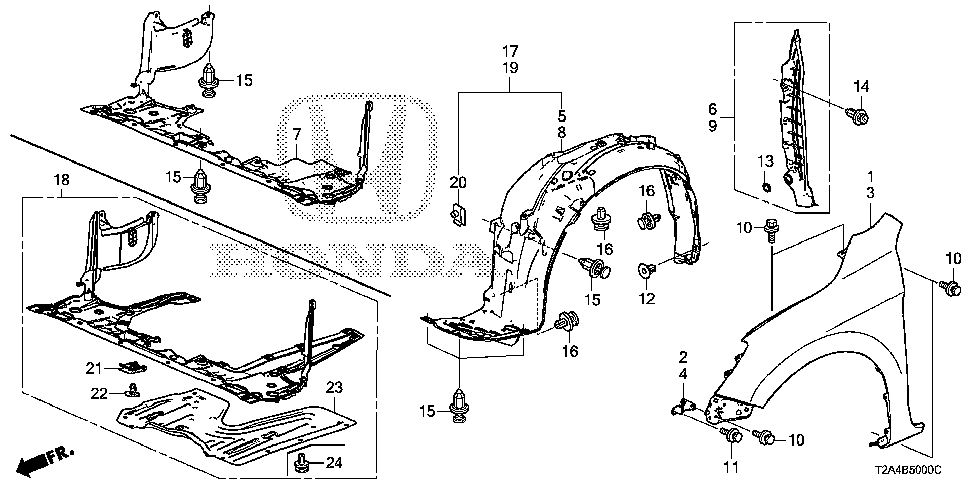 74100-T2A-A00 - FENDER ASSY., R. FR. (INNER)