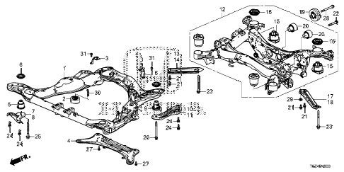 Honda online store : 2017 ridgeline front sub frame - rear beam parts