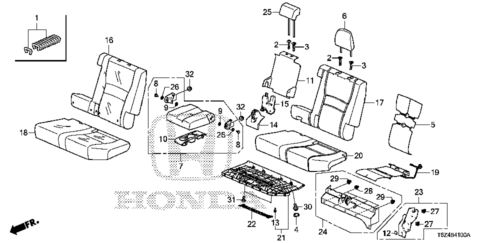 82180-T6Z-A41ZB - ARMREST, RR. SEAT (TYPEW) (LEA)