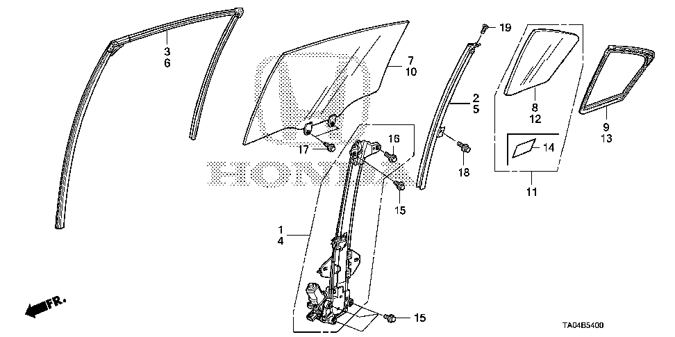 72750-TA0-A01 - REGULATOR ASSY., L. RR. DOOR POWER