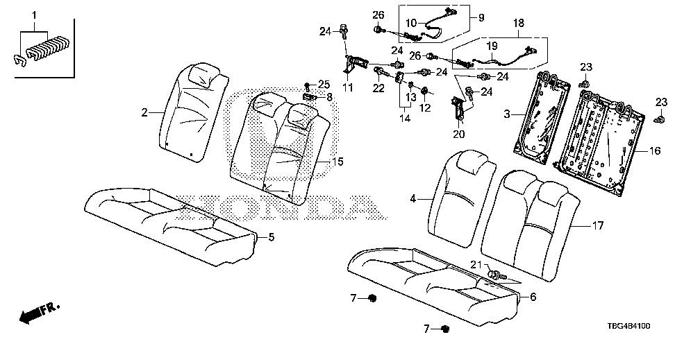 82521-TBG-A51ZA - COVER, L. RR. SEAT-BACK TRIM *NH900L* (COMBINED)(DEEP BLACK)