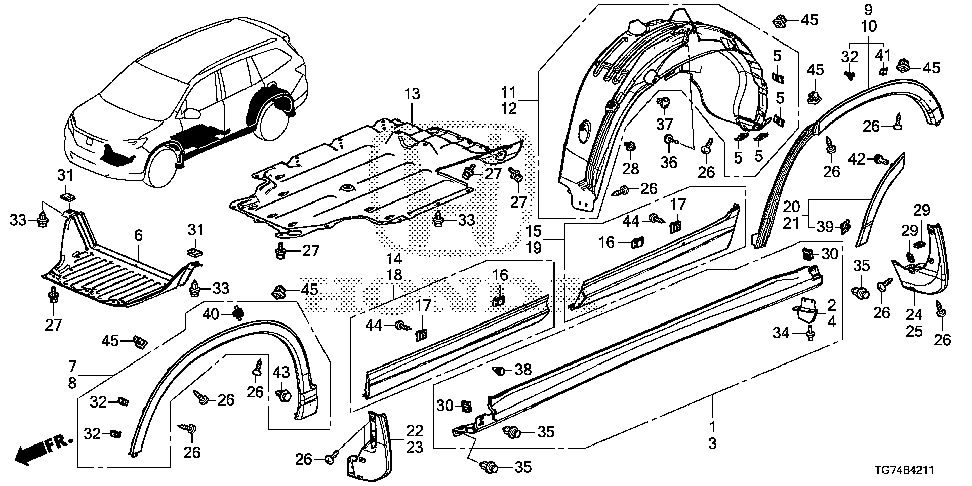 74114-TZ5-A00 - COVER, RR. ENGINE (LOWER)