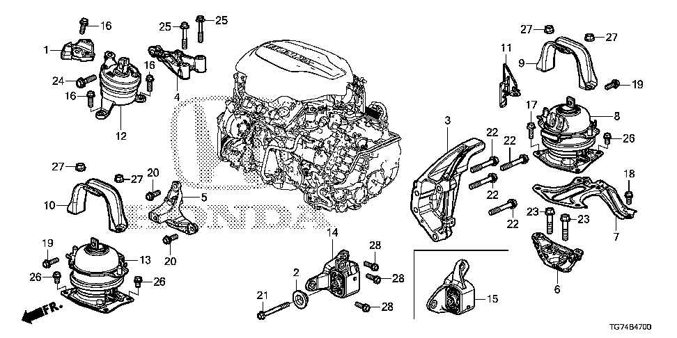 50685-TG7-A00 - BRACKET, ENGINE MOUNTING BASE (UPPER) (RR)