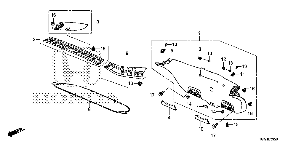 84433-TGG-A01ZA - GARNISH ASSY., TAILGATE (UPPER) *NH900L*(DEEP BLACK)